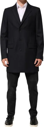 Dolce & Gabbana Dark Blue Wool Men Jacket Coat Blazer Suit Virgin