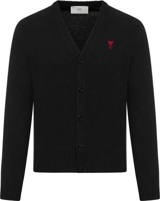 Ami V-NECK KNIT CARDIGAN WITH EMBROIDERED LOGO - Ami Paris - Man