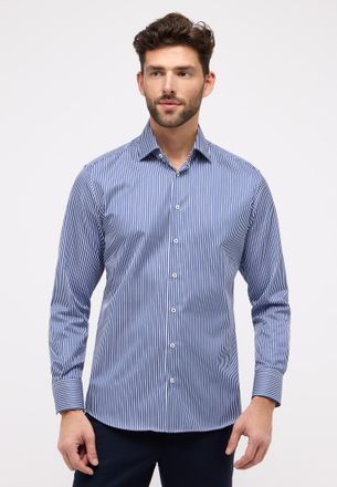 Eterna Langarmhemd ETERNA MODERN FIT, Herren, Gr. 48, Normalgr&ouml;ssen, mittelblau, Satin, 100% Baumwolle, tailliert, Manschette, Hemden Langarmhemd, NON IRON (