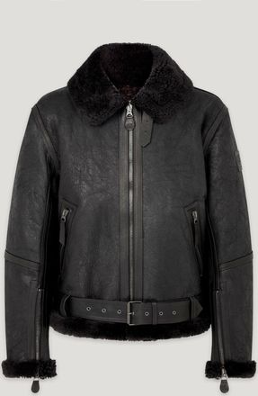 Belstaff Wilder Jacket Mens Aviator Shearling Washed Black / Black Size UK 42