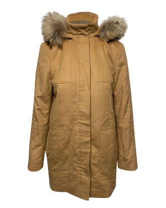 BOSS Boss Coat with Fur-trimmed Hood in Yellow Camel Wool