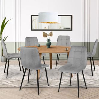 IDMarket Idmarket - Lote De 6 Sillas De Comedor De Terciopelo Gris Claro Mila