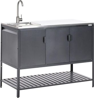 Beliani Armadietto da giardino in acciaio inox nero con 3 ante Maenza