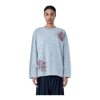 Dries Van Noten Sweatshirts, female, Gray, Size: M Embellished Cotton Jersey Top