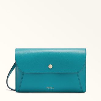Furla Lea Pouch Amatore Blue Blue Textured Leather Woman
