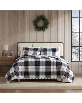 Eddie Bauer Holiday Plaid Cotton Flannel Reversible Quilt Set