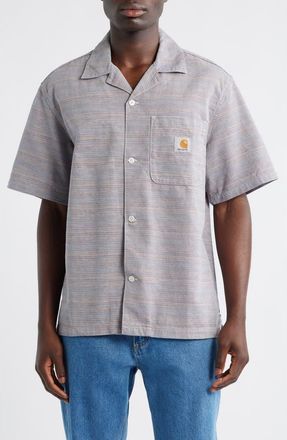 Carhartt Work in Progress Gellar Short Sleeve Cotton Jacquard Camp Shirt in Gellar Stripe Multicolor at Nordstrom, Size Xx-Large