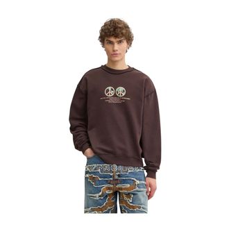 Bluemarble Bluemarble, Hoodies & sweatvesten, Heren, Bruin, M, Katoen, Peace-globe Print Sweatshirt