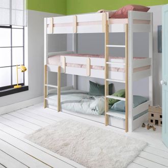 N&ouml;a & Nani Una Triple Bunk Bed Triple Sleeper in White & Pine | Size: Single