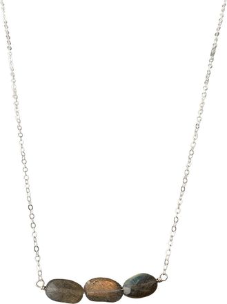 A Blonde and Her Bag Sterling Silver 3 Oval Stone Labradorite Bar Necklace