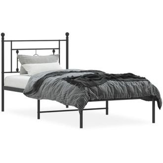 vidaXL Metal Bed Frame without Mattress with Headboard Black 100x190cm Vidaxl