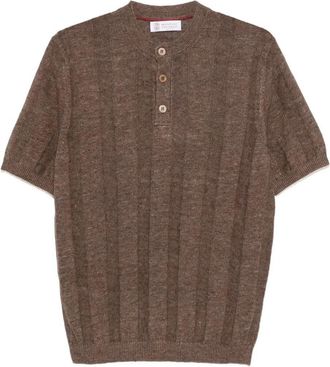 Brunello Cucinelli Textured Rib Knit T-Shirt With Henley Collar