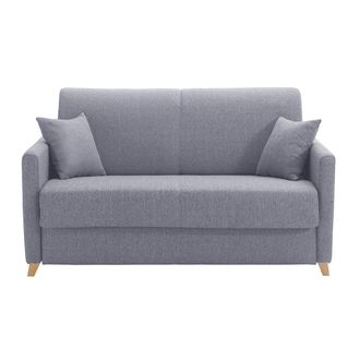 Miliboo Sof&aacute; Cama 2-3 Plazas N&oacute;rdico Gris Y Madera Clara Con Colch&oacute;n De 13 Cm Skandy
