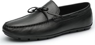 Generic Mens Shoe Mens Loafers Shoes Pin Grain Genuine Leather Deck Shoes Design Round Toe Bow 1-Eye Flexible Slip Resistant Anti-Slip Flat Heel Lightweight(B