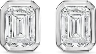 Diana M. Jewels 14Kt White Gold 12.00 cts Lab Grown Emerald Diamond Bezel Studs