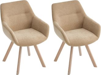 Vente-Unique Conjunto de 2 sillas giratorias con reposabrazos de tela y roble - Beige - VELBURY