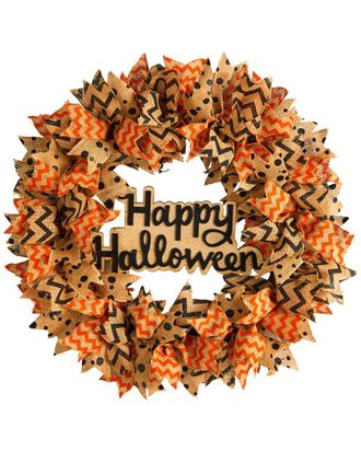 Nearly Natural Halloween Burlap Ribbon Wreath 30In