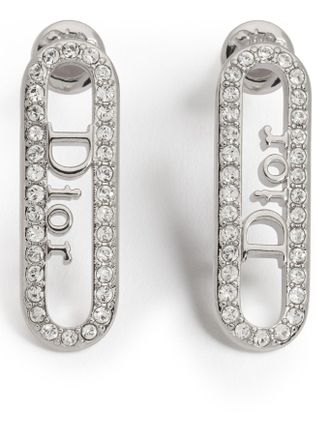 Dior SILVER-PLATED METAL LINK EARRINGS WITH CRYSTALS - Christian Dior - Woman
