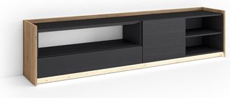Skraut Home Skraut Home - Mueble Tv, Televisi&oacute;n, Muebles De Sal&oacute;n, Almacenaje, 207x37x50cm, Para Tv Hasta 80, Led, Estilo Moderno, Negro Y Roble