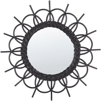Beliani Beliani - Round Modern Rattan Frame Wall Mirror Sunburst &oslash; 60 cm Black Telakia