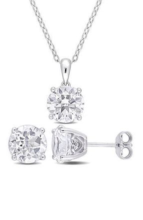 Delmar Sterling Silver Round White Topaz Stud Earrings & Pendant Necklace Set at Nordstrom Rack