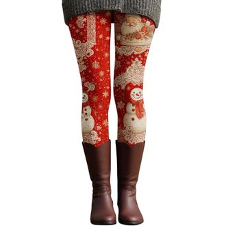 Generic Christmas Leggings for Women UK Xmas Hats Cats Print Tight Yoga Pants High Waist Tummy Control Casual Leggings Non See Through Stretch Trousers Holida