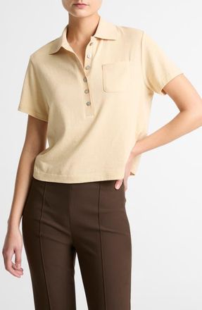 Vince Pocket Crop Cotton Polo in Chamomile at Nordstrom, Size Xx-Small