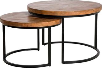 Koketto Home Set de mesas redondas de madera de mango con patas negras