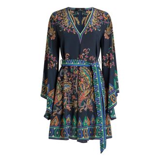 Etro Etro, Short Dresses, female, Multicolor, Size: XS Silk Mini Dress with Placed Floral Paisley Print and Belt