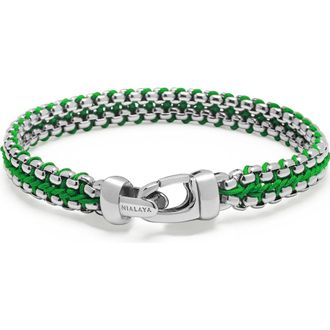 Nialaya Green Woven Box Silver Chain Bracelet in Green /Silver at Nordstrom, Size X-Large