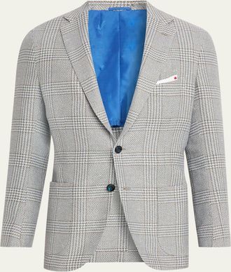 Kiton Mens Cashmere and Linen Houndstooth Check Sport Coat