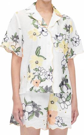 Stine Goya Scalloped Short Sleeve Shirt In Wild Flowers Embroidery