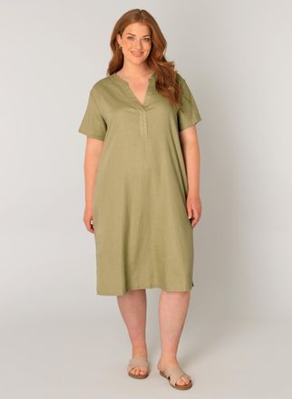 Base Level Curvy Tunikakleid BASE LEVEL CURVY Yacinthe, Damen, Gr. 54/56, N-Gr, soft army, Web, Obermaterial: 55% Leinen, 45% Viskose, gerade knielang, Serafino, Kleid