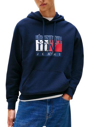Tommy Hilfiger Mens Logo Hoodie Pullover - Dark Blue Cotton - Size X-Large