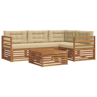 vidaXL Conjunto De Sof&aacute;s De Exterior Con Coj&iacute;n 5 Pcs Natural Y Beige Vidaxl