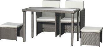 OUTSUNNY 5 Pieces Rattan Garden Furniture Sofa Set w/ Table Chair Footrest Grey | TJ Hughes