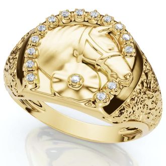 Pompeii3 Mens Pinkie Horse Lucky Diamond Ring Gold Lab Grown