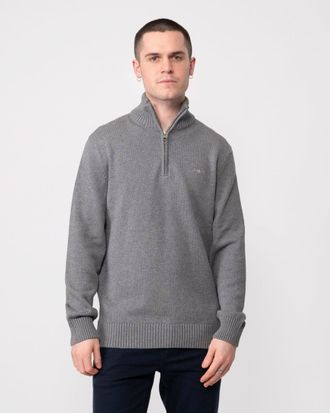 GANT Mens Casual Cotton Half Zip Jumper - Dark Grey - Size X-Large