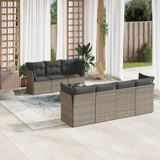 vidaXL Vidaxl - Set De Sof&aacute;s De Jard&iacute;n 8 Pzas Y Cojines Rat&aacute;n Sint&eacute;tico Gris