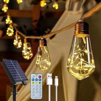 OEM Guirnalda De Luces Solares Para Exteriores Con 16 Bombillas, 8 Metros De Longitud, Mando A Distancia Y Temporizador