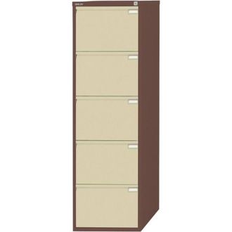 Bisley Filing Cabinet with 5 Lockable Drawers - Brown & Cream
