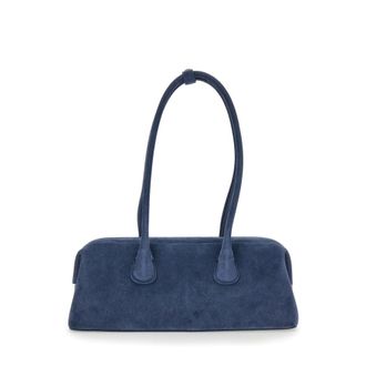 Osoi Osoi Boat Wide Blue Shoulder Bag With Round Handles In Suede
