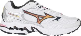 Mizuno White/Orange Mesh Metallic Wave Mustang LS Sneakers