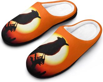 Generic Blue Jay Bird with Sunset Womens Cotton Slipper Comfortable Cozy Plush Slippers Anti-Skid Indoor House Closed Toe Shoes