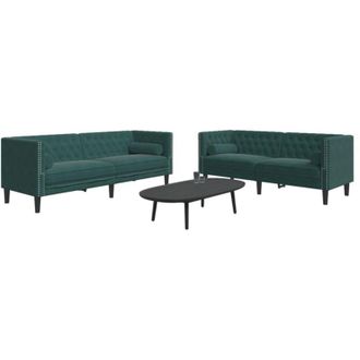 vidaXL Vidaxl - Set De Sof&aacute;s Chesterfield Con Cojines 2 Piezas Terciopelo Verde