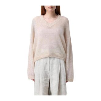 Brunello Cucinelli Truien & Vesten, Dames, Beige, XL, Luxe Mohair V-hals gebreide trui