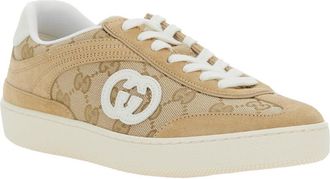 Gucci Womens Sneakers G75 Beige Suede Calf Leather Trainers