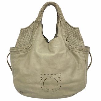 Ferragamo Gray Khaki Leather Tote Bag (Pre-Owned)