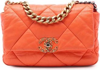 Chanel 2019 Medium Lambskin 19 Flap satchel - Arancione