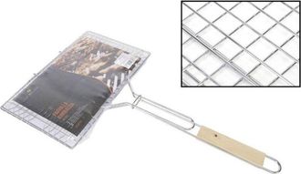 Trade Shop Trade Shop - Griglia Barbecue Doppia Manico Legno Graticola Grigliata Pesce Arrosto 34,5x22cm